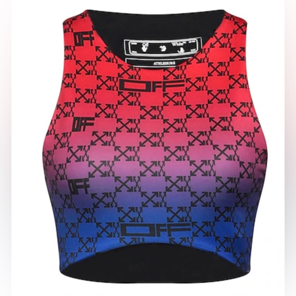 Off-White Athleisure Arrows Print Logo Cropped Bra Top Ombré Gradient Small